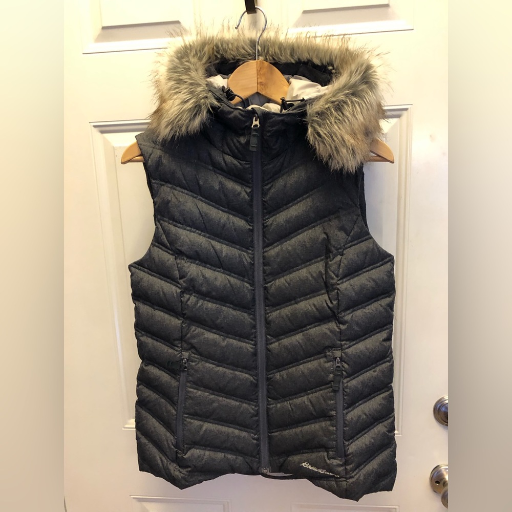Eddie Bauer down vest. Worn a few times. In great condition. Heather gray